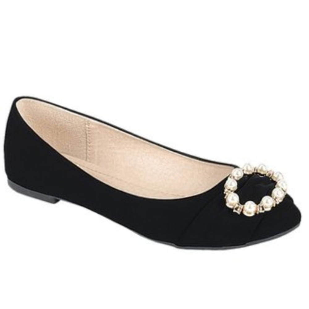 Black Embellished Flats - Womens Shoes